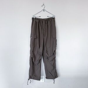 Fashion Nova Parachute Cargo Pants Baggy Tie Waist Tie Ankle Brown Gray